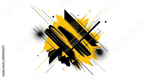 Vibrant yellow and black abstract graphic design elements on white background