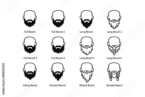 Beard styles icon set featuring various lengths and designs