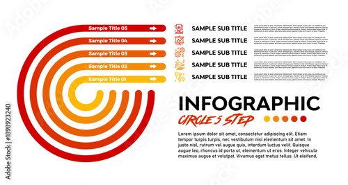 Vector infographic circle 5 steps neatly sequenced, for business presentations, web, banners, posters, UI UX, and marketing needs. Vector editable.
