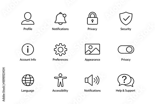 Profile and security icon set for user interface design