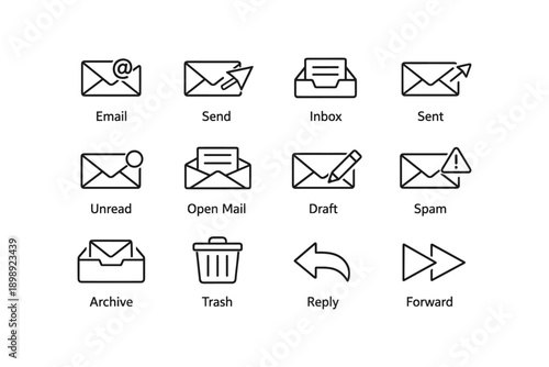 Email icon set featuring send inbox spam trash archive and more