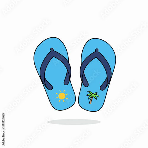 Flat vector illustration of a pair of flip flops for swimming pool use, summer footwear, clean design, isolated on white background