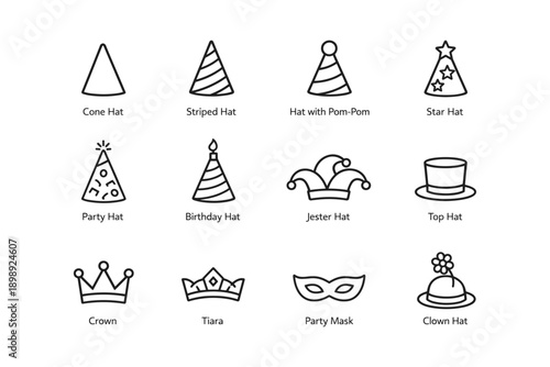 Collection of various party hats and accessories