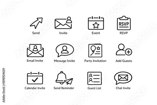 Icons for sending invitations and event planning with rsvp options