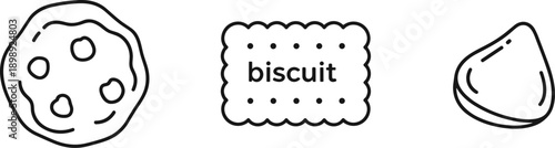 Collection of three simple line art icons representing different types of cookies and biscuits