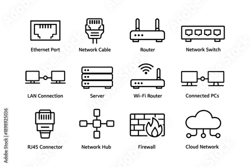 Illustrated icons of network devices and connections