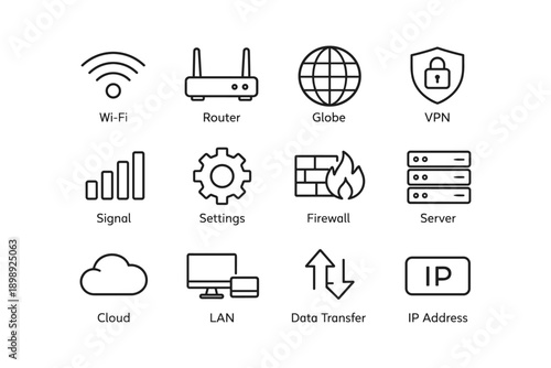 Wi-fi router vpn signal settings firewall server cloud lan ip address icons
