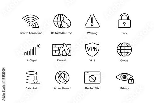 Internet connection and security icons featuring vpn and privacy symbols