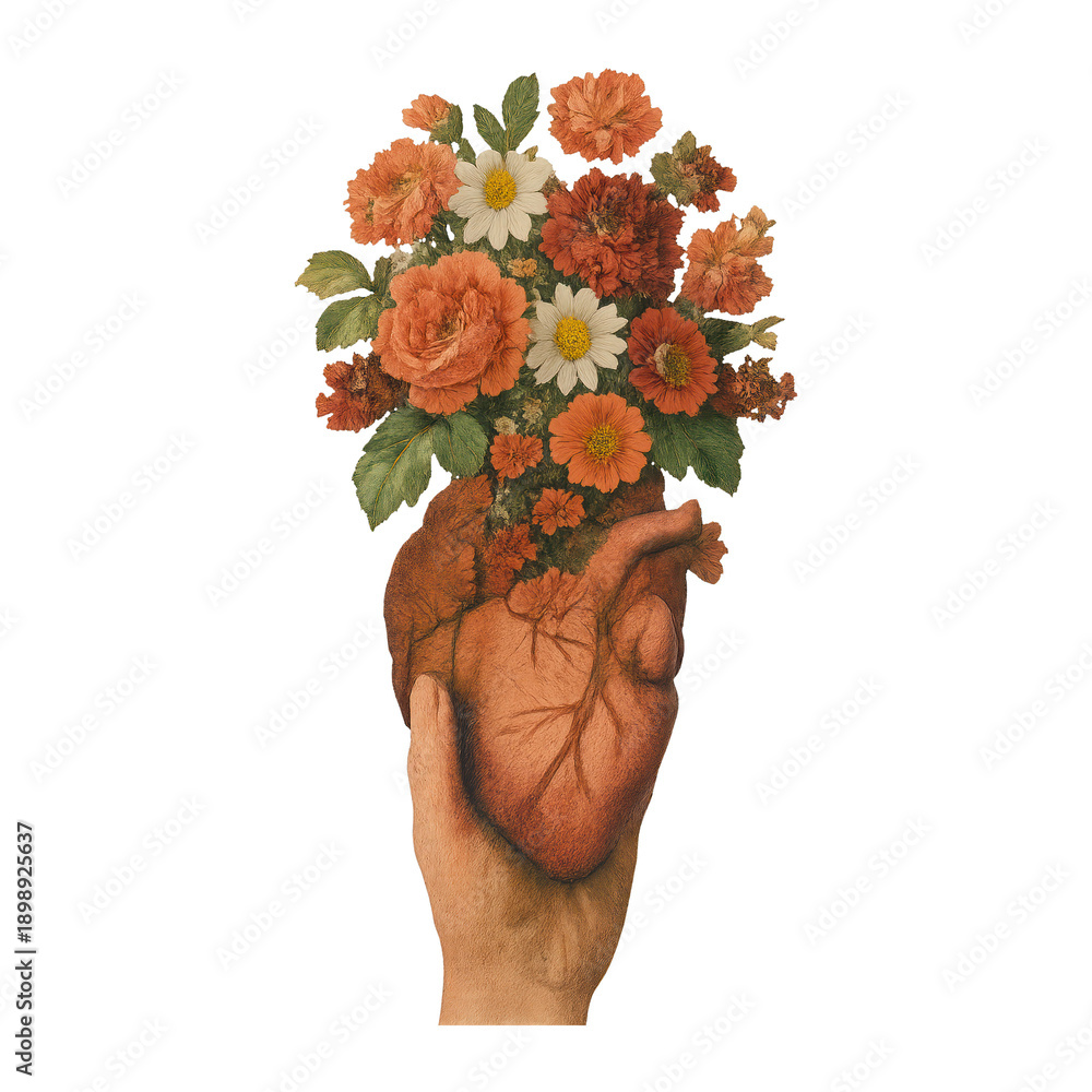 Fototapeta premium PNG Heart blooms with vibrant flowers.