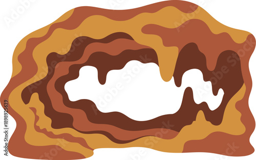 A vibrant abstract illustration of a layered rock formation with a hollow center