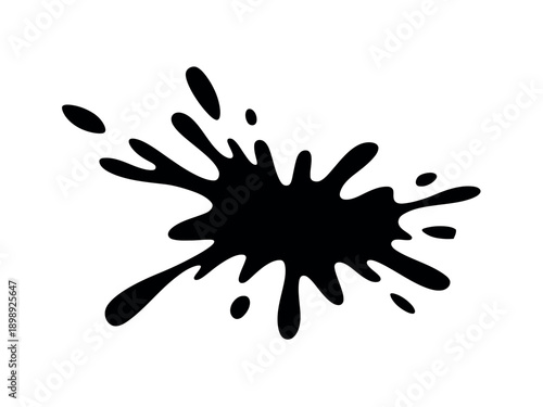 A black ink splatter on a white background