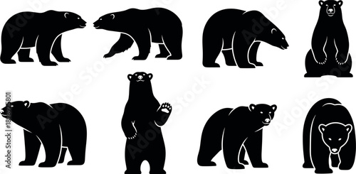 Collection of black bear silhouettes on white background