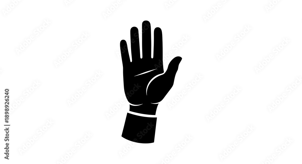 Fototapeta premium Black silhouette of an outstretched human hand, palm facing forward, detailed & clean