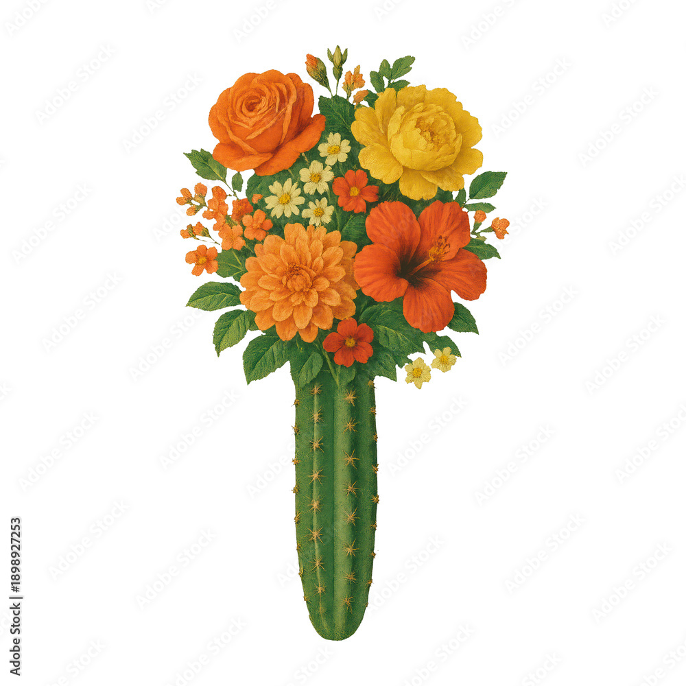 Fototapeta premium PNG Cactus bouquet vibrant floral fusion