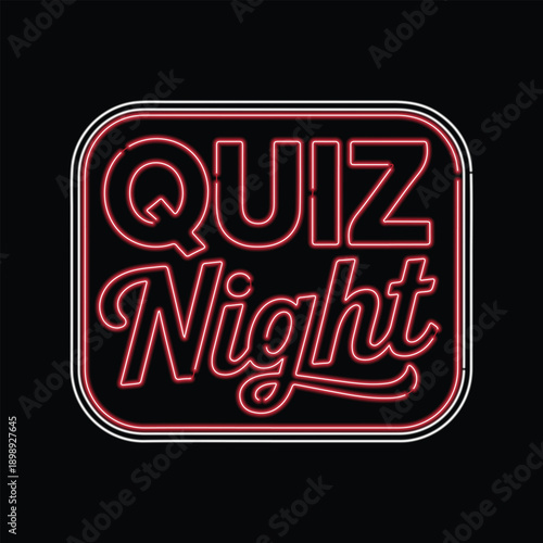 Neon Quiz Night Sign on Black Background