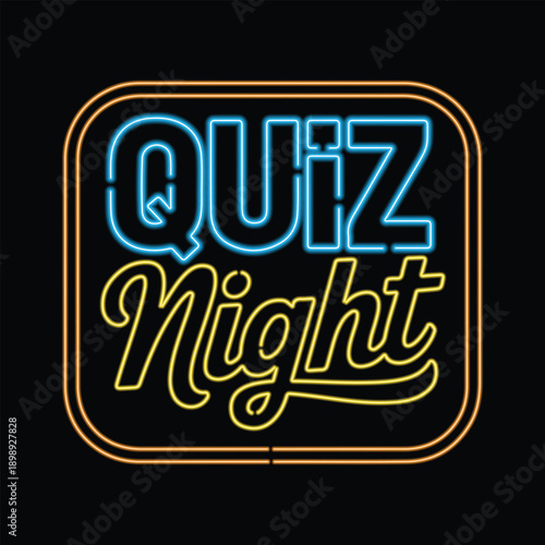 Neon Quiz Night Sign on Black Background