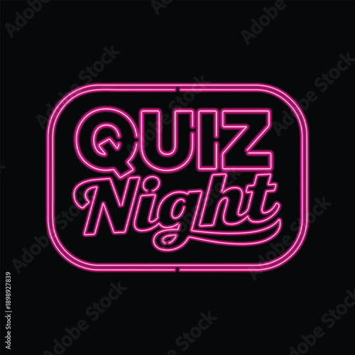 Neon Quiz Night Sign on Black Background