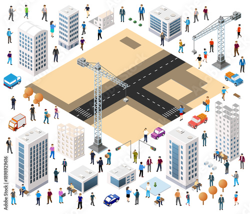 Isometric city elements set for urban planning