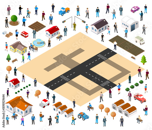 Isometric city elements set for urban planning