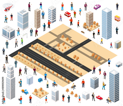 Isometric city elements set for urban planning