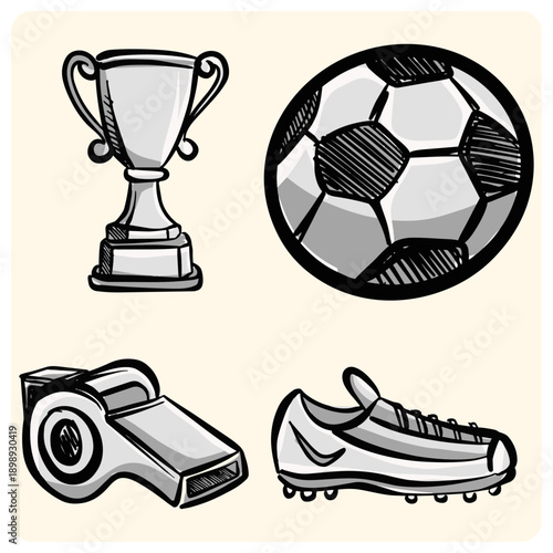 Soccer Sports Equipment Set with Trophy Ball Whistle and Cleat Shoe