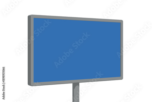 A blank blue billboard on a gray stand against a white background