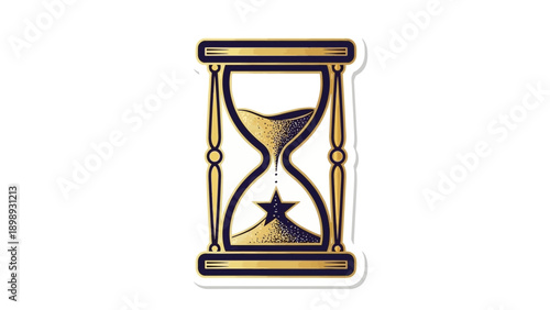 An antique wooden hourglass with flowing sand serves as a retro timer instrument for measurement and business deadline countdowns, isolated on a white background
