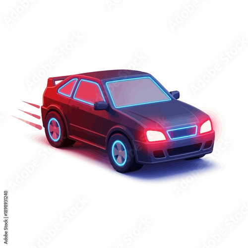  Dynamic 3D Car Icon with Neon Headlights for Travel or Journey-Related Visit. transparent.