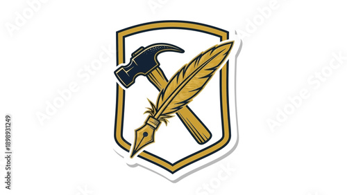 Isolated vector illustration of a black hammer and steel nail alongside a red hammer and sickle symbol on a white background as construction tools and equipment for work