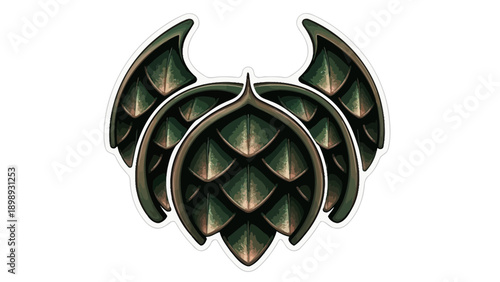 A macro closeup of a black and white fractal flower reimagined as a natural evergreen pinecone decoration isolated against a winter forest backdrop