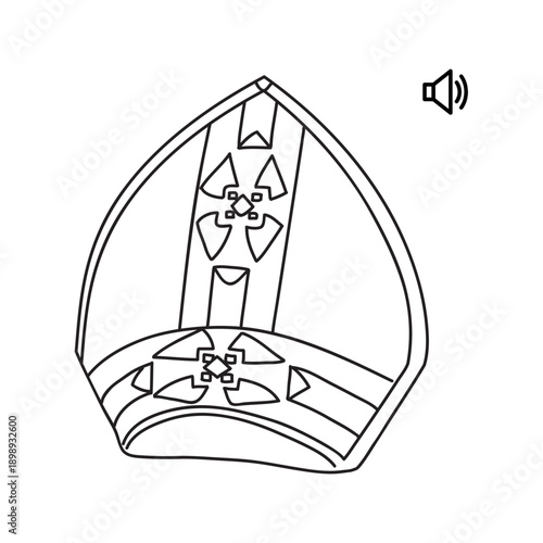 Mitre Icon Line Art. Catholic Bishop Hat Outline Drawing. Religious Headgear Vector