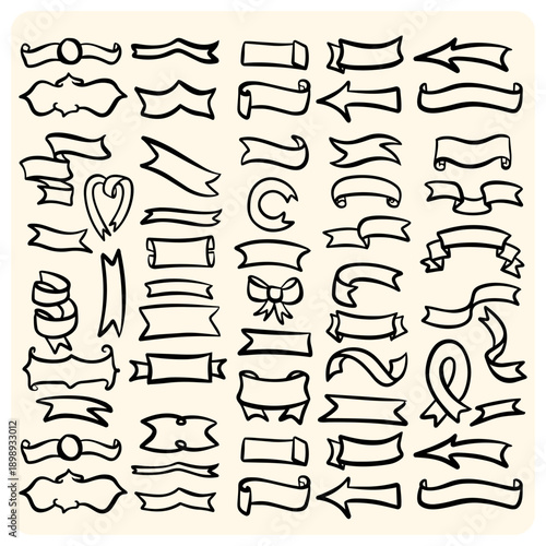 Collection of Hand Drawn Decorative Ribbons and Banners