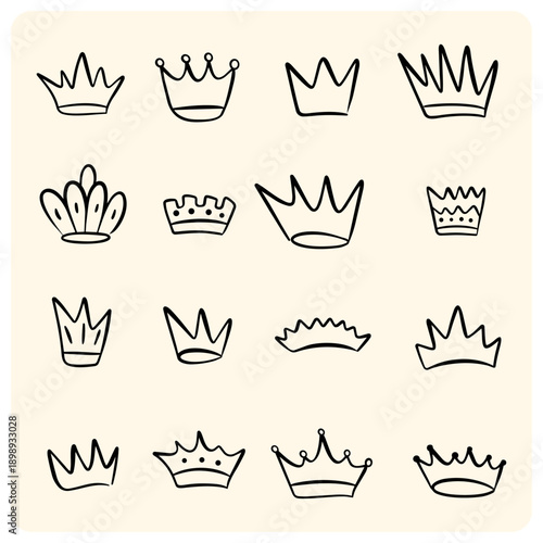 Collection of Hand Drawn Royal Crowns and Tiara Doodles