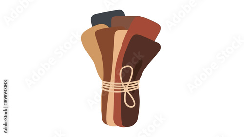 Assorted chocolate bars bundled together with twine, viewed from the front