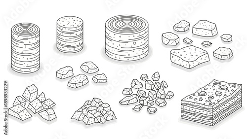 Assorted Desserts and Sweets Displayed on a Clean White Surface from a Direct Viewpoint