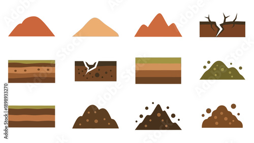 Collection of diverse earth and soil illustrations showcasing various geological formations and land textures from a top-down perspective