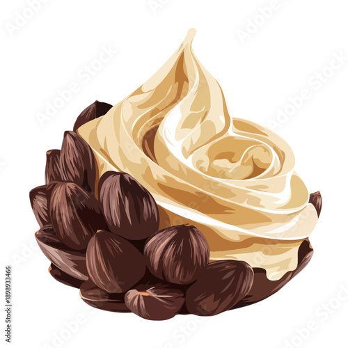 Creamy hazelnut dessert isolated on white background, Vector, illustration