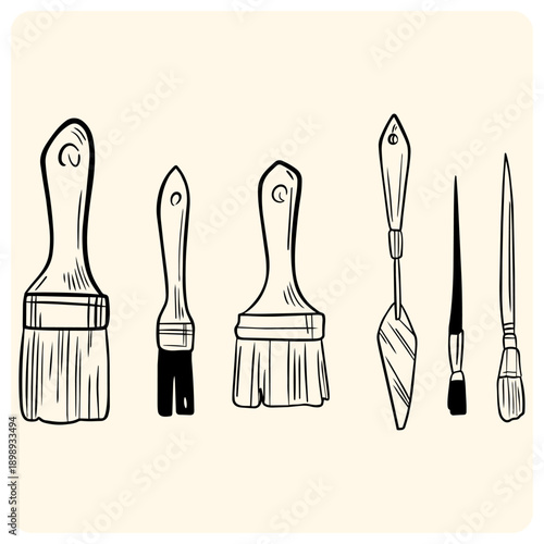 Professional Art Paintbrushes and Palette Knife Tool Doodles