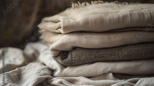 Wallpaper Mural Natural linen and wool fabric stack with soft neutral textile texture Torontodigital.ca