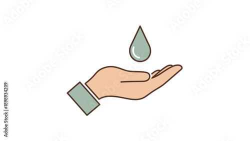 Moderate Detailed Hand-Drawn Icon of an Open Palm Cradling a Droplet. transparent.