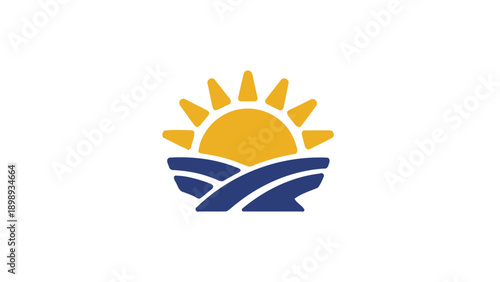 Stylized Sun Rising Over Farm Landscape 3D Vector Icon Symbolizing Growth. transparent.