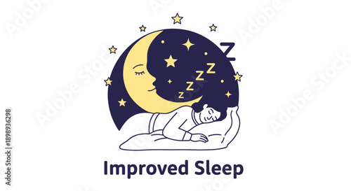 Person sleeping peacefully under a starry moon symbolizing improved sleep quality and restful nights, perfect for health and wellness content