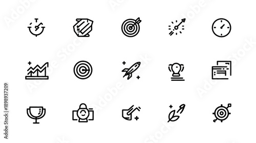 Business Goals, Success, and Productivity Line Icons Set. Achievement, Strategy, Time Management, Growth, and Security Concepts