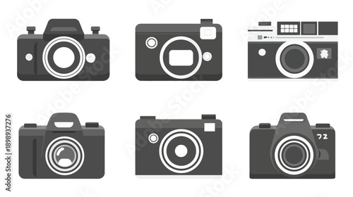 Set of flat design vintage camera icons. Collection of retro photographic equipment illustrations for digital media and creative projects.