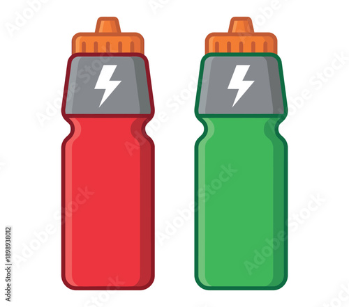 Two colorful energy drink bottles with lightning bolt logos on a white background