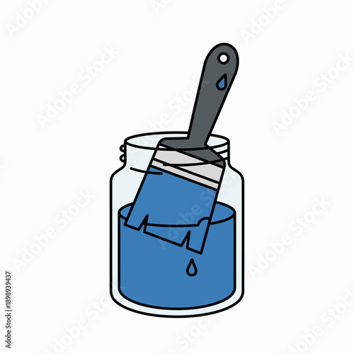 Flat vector illustration of a paint jar with brush inside, art supply concept, clean flat style, isolated on white background