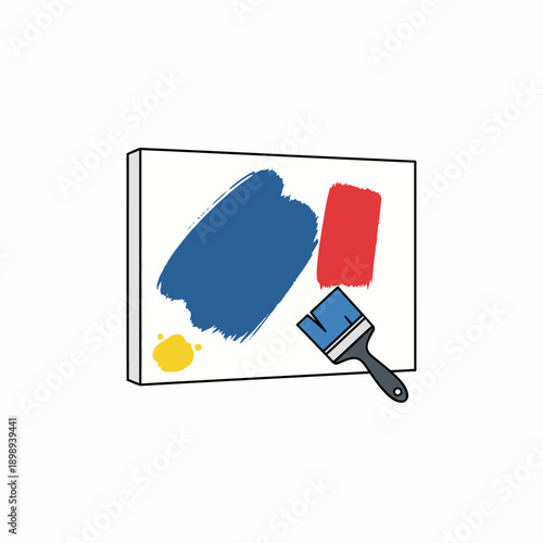 Minimal flat vector illustration of an unfinished canvas with brush stroke, creative process concept, isolated on white background