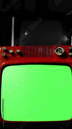 Retro Television With Green Screen, Dolly In Shot, Vertical Frame - 4K