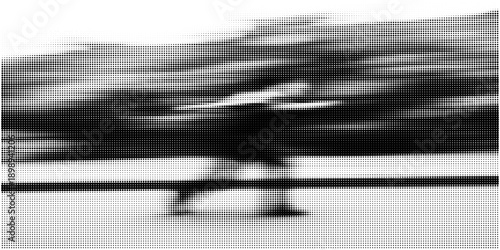 Halftone black and white aerial view of ancient stone bridge over river with cloudy sky landscape vintage dotted dotwork style