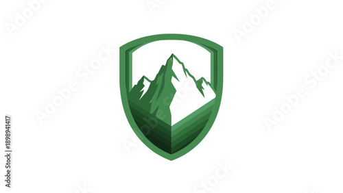 Stylized Mountain Peak Badge Icon, Forest Green Monochromatic. transparent.